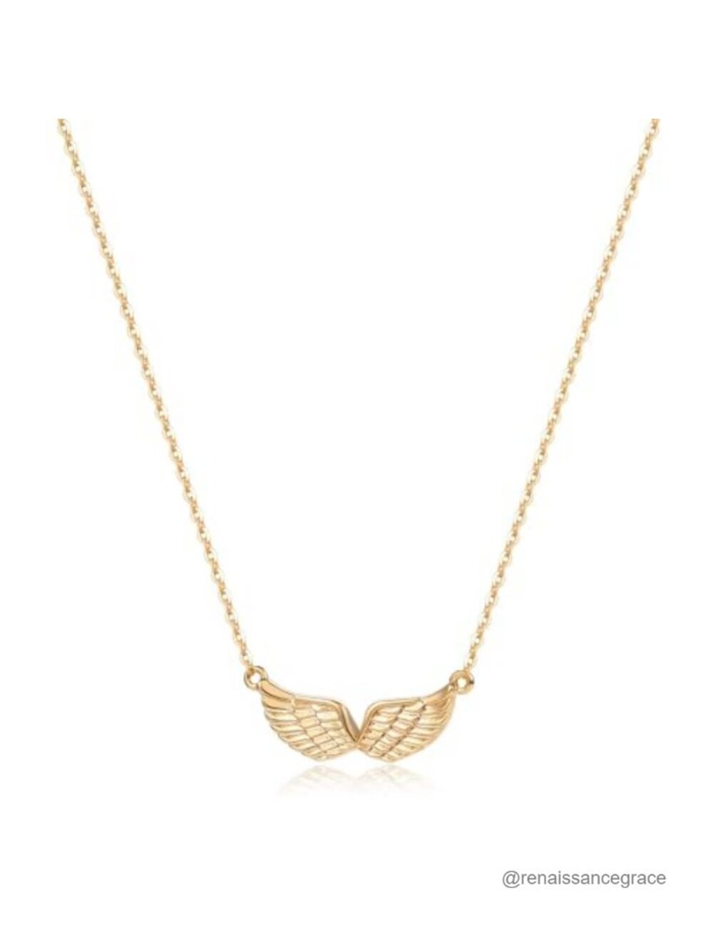 14K Gold Plated Angel Wing Cross Pendant Necklace Cubic Zirconia